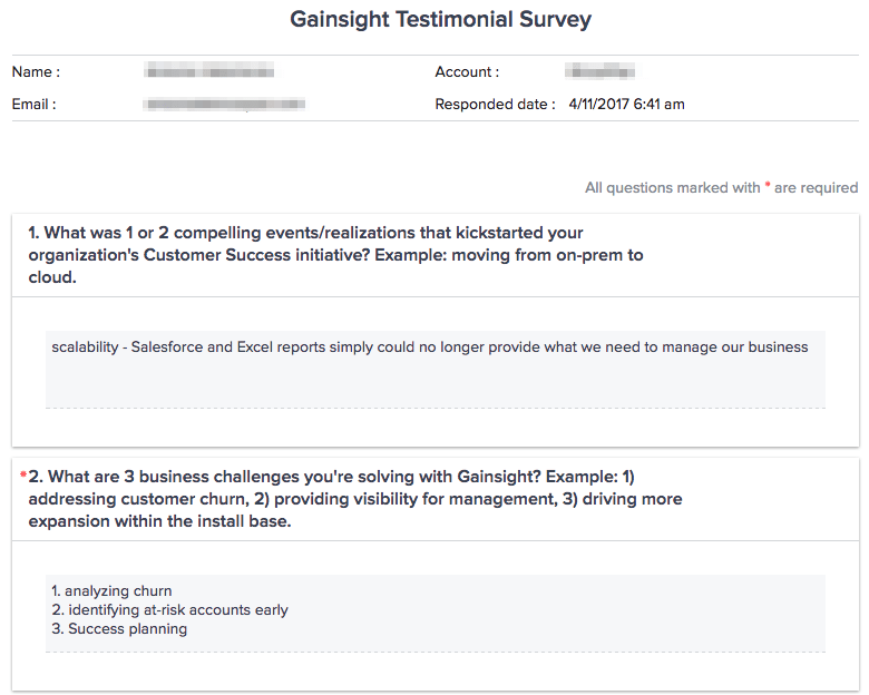 Gainsight testimonial survey