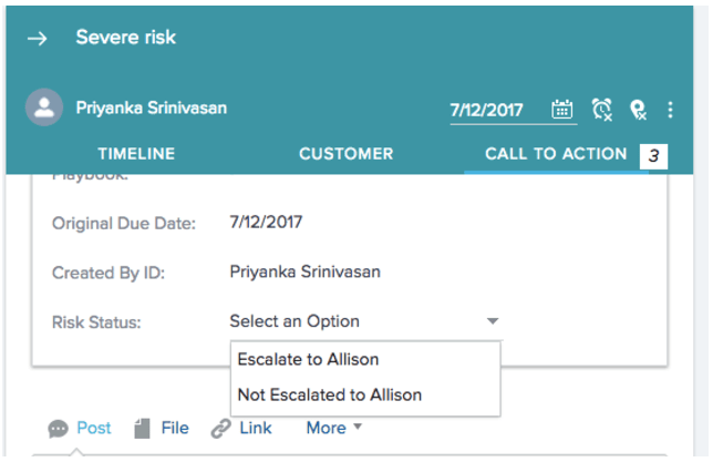 Managers escalate risks to the CCO using a simple dropdown within the CTA detail section