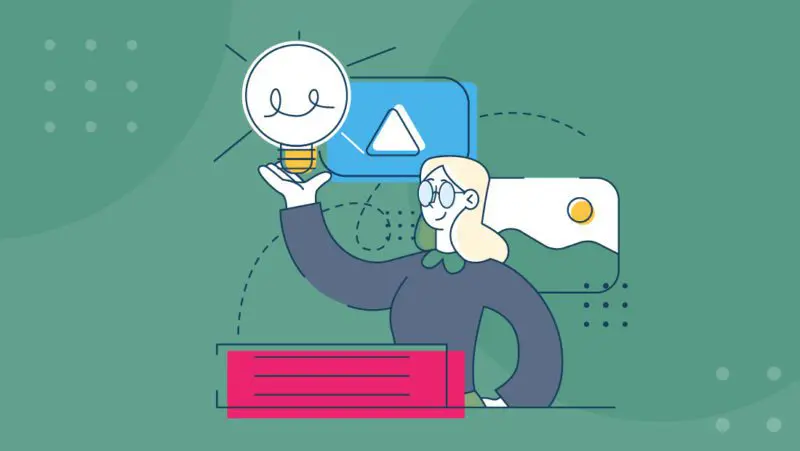 Animation of a woman holding a light bulb.