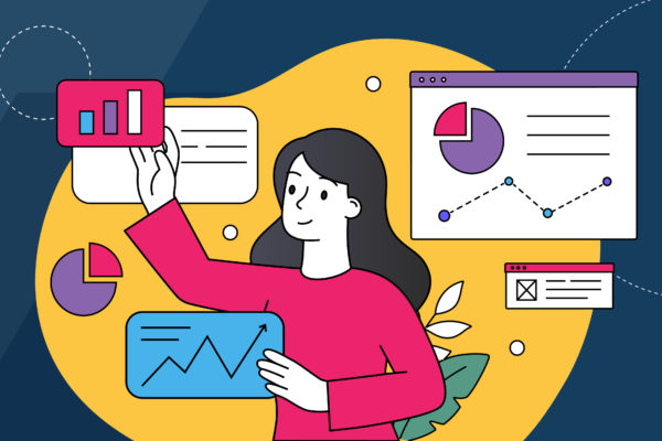 business woman measuring performance of product with charts and graphs