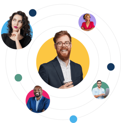 Illustration of people in concentric circles representing a community