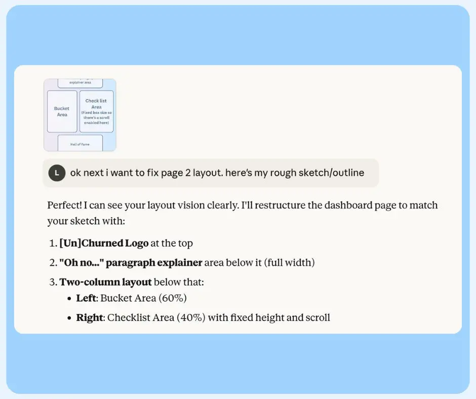 A screenshot showing a design outline for a podcast app dashboard. It features a hand-drawn layout sketch, written notes, a logo at the top, explainer area, and two columns labeled Bucket Area and Checklist Area for production planning.