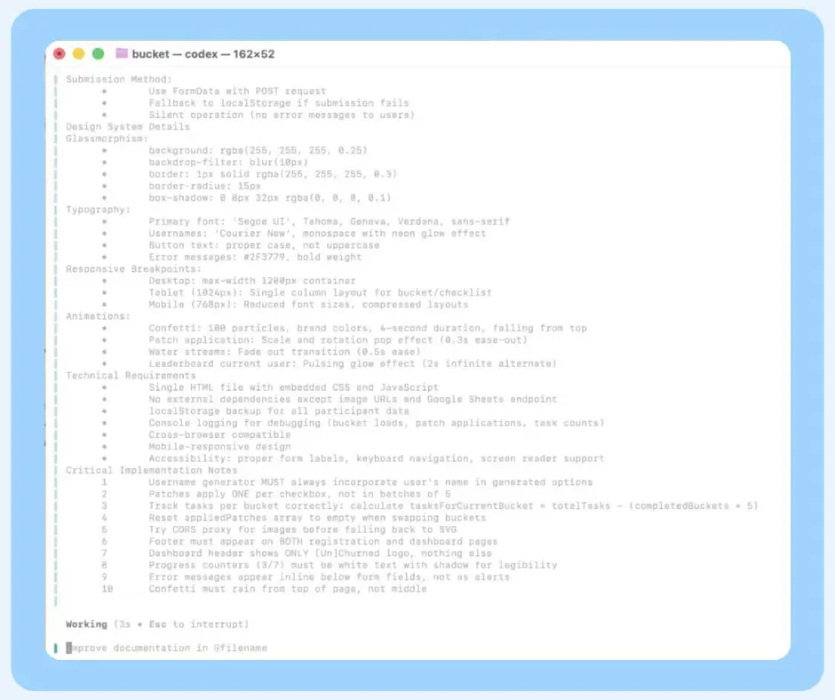 A screenshot of a podcast app's design system and code checklist, featuring sections on submission methods, design, typography, responsive breakpoints, accessibility, and critical issues—displayed in a monospaced font on a light blue background.