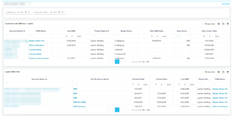 A screenshot of a computer displaying a Customer Success Management dashboard.