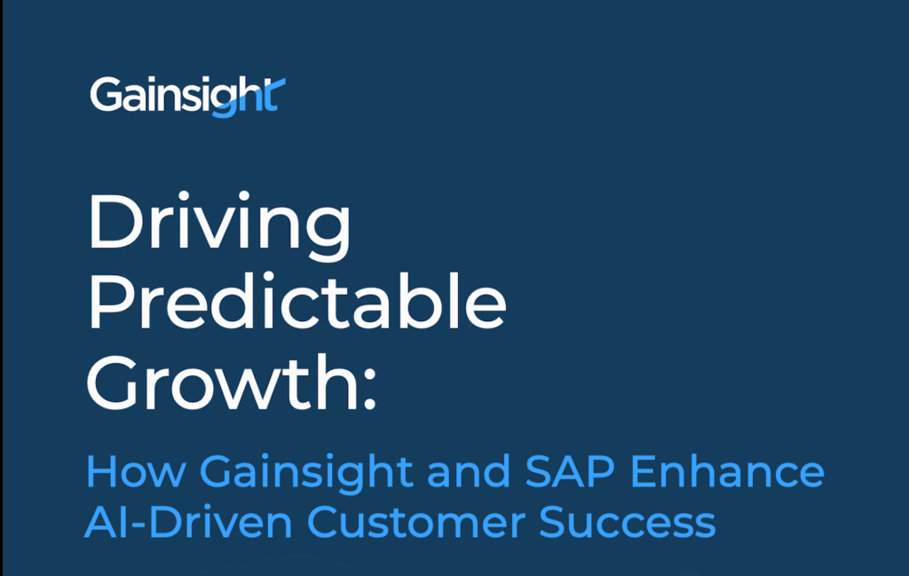 Dark blue graphic featuring the Gainsight logo and white text: "Driving Predictable Growth: How Gainsight and SAP enhance AI-driven customer success.