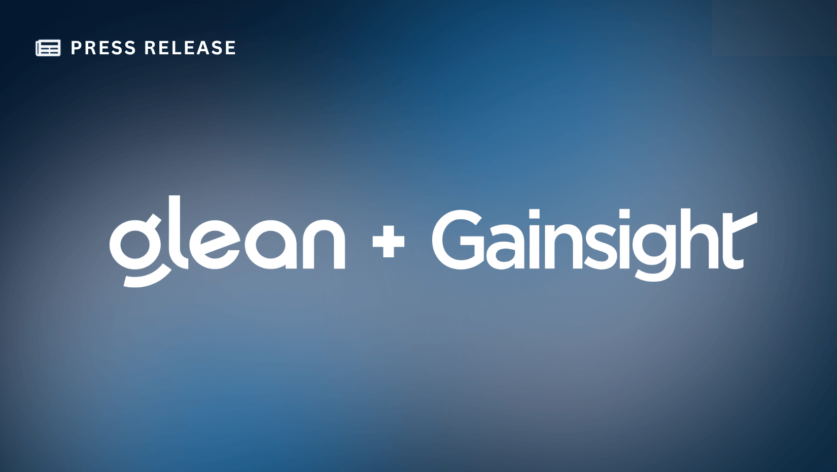A press release graphic showcasing the logos of Glean and Gainsight side by side on a blue gradient background, highlighting their collaboration to empower revenue teams.