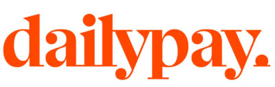 The image shows the word "dailypay." in bold, lowercase, orange letters on a white background, celebrating its recognition at the GameChanger Awards.