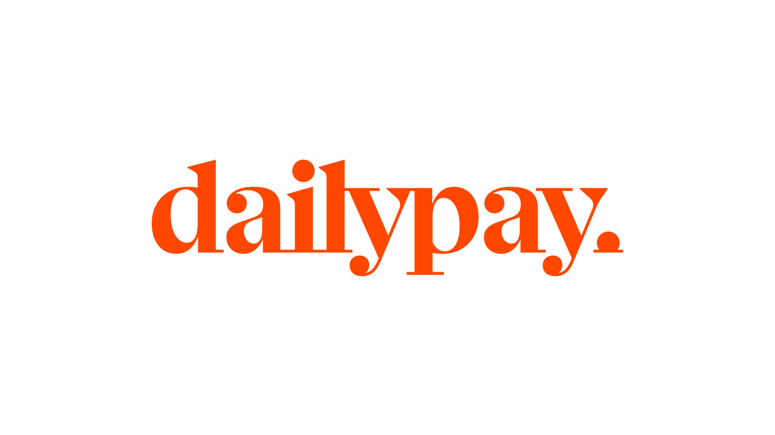 The image shows the word "dailypay." in bold, lowercase, orange letters on a white background, celebrating its recognition at the GameChanger Awards.