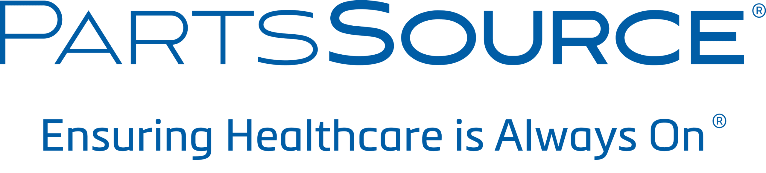 Logo for PartsSource with the slogan "Ensuring Healthcare is Always On" displayed underneath in blue text on a white background, celebrating their recognition in the GameChanger Awards.