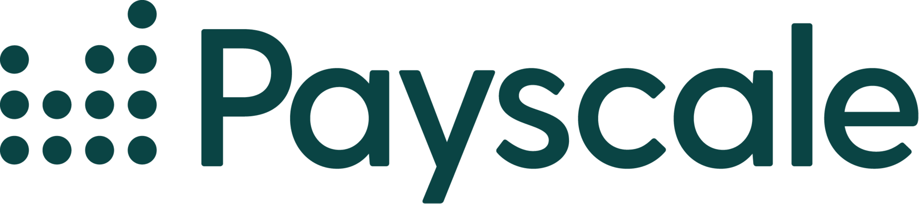 Payscale logo featuring the company name in bold, dark green letters, with a design of twelve dots arranged in a rectangular pattern to the left—an emblem seen at events like the GameChanger Awards.