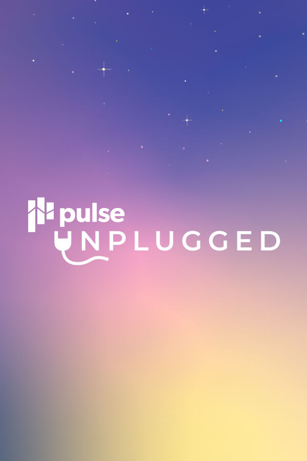 Gradient background with soft purple, pink, and yellow tones, small stars scattered across the top, and white "Pulse Unplugged" logo centered in the image.