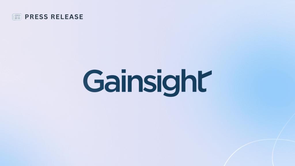 Gainsight logo centered on a light gradient background with “Press Release” written in the upper left corner, highlighting how Gainsight helps organizations grow revenue by putting customer context at the forefront.