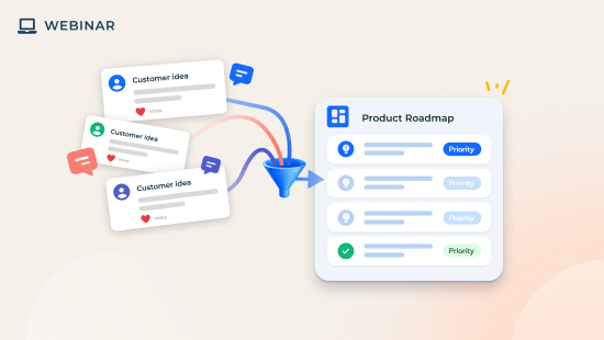 A funnel diagram illustrating how community ideation is processed by product teams into a prioritized product roadmap.