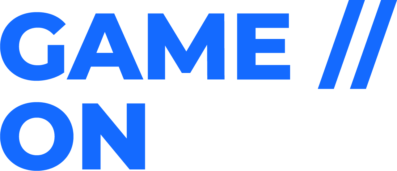 The text “GAME // ON” in a large, blue, sans-serif font for the GameChanger Awards.